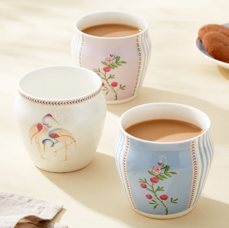 Mandarin Crane Set of 3 Bone China Kulhads – 240ml